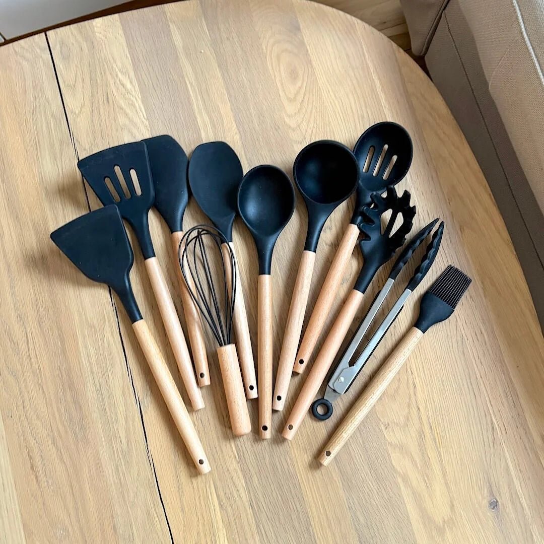 Elara Haus Silicone Cooking Utensils - Non-Toxic BPA Free Wooden Handles 7