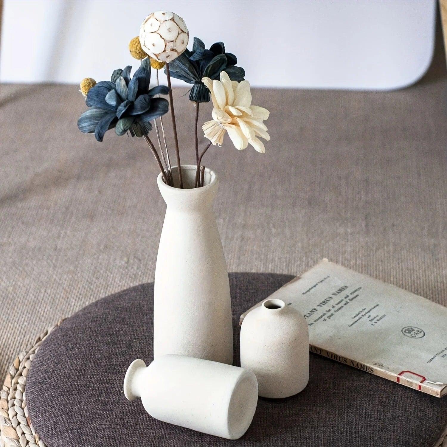 Elara Haus Speckled Ceramic Vase Set Trio, set of 3 Nordic flower vases in ceramic