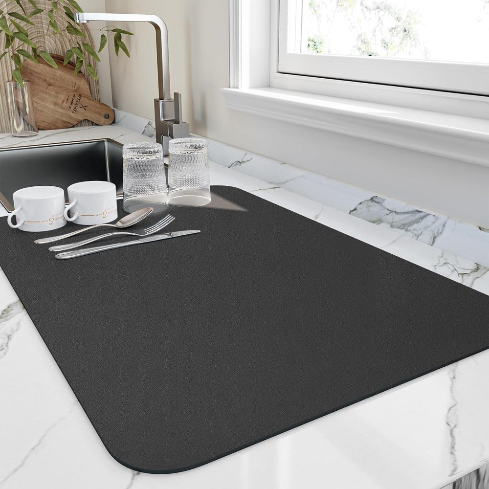 Close-up of Elara Haus super absorbent dish drying mat on kitchen counter