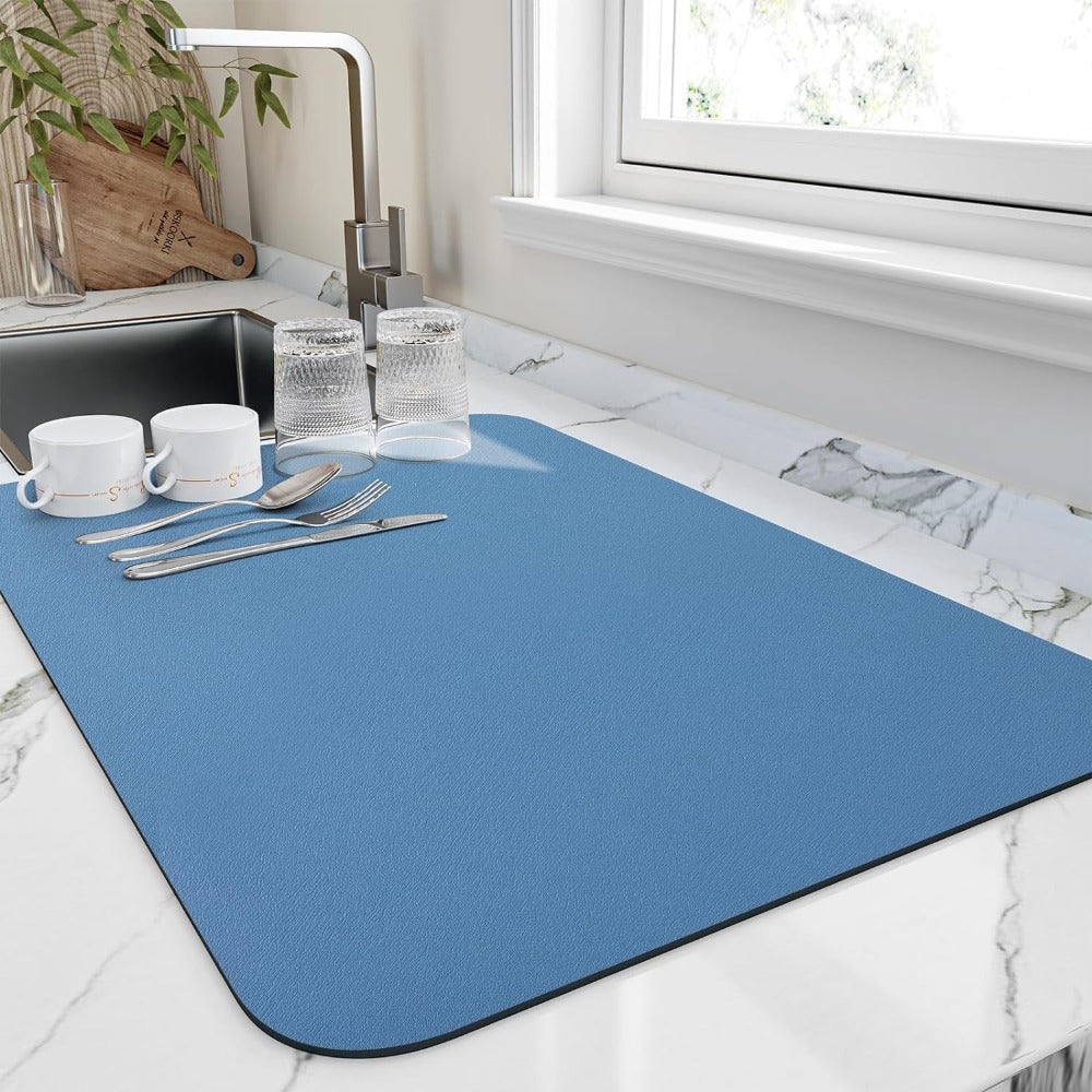 Elara Haus super absorbent dish drying mat in various kitchen settings