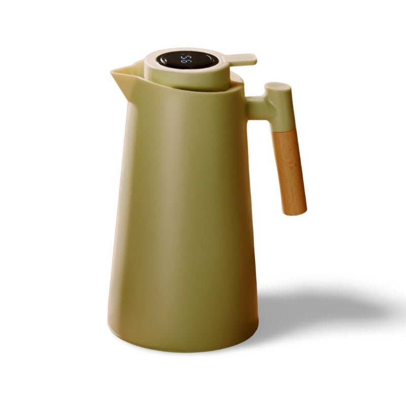 Elara Haus Thermal Jug - Glass With Wooden Handle Temperature Display 0