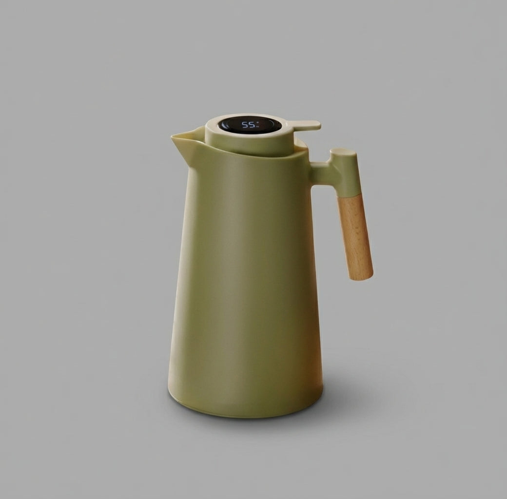 Elara Haus Thermal Jug - Glass With Wooden Handle Temperature Display