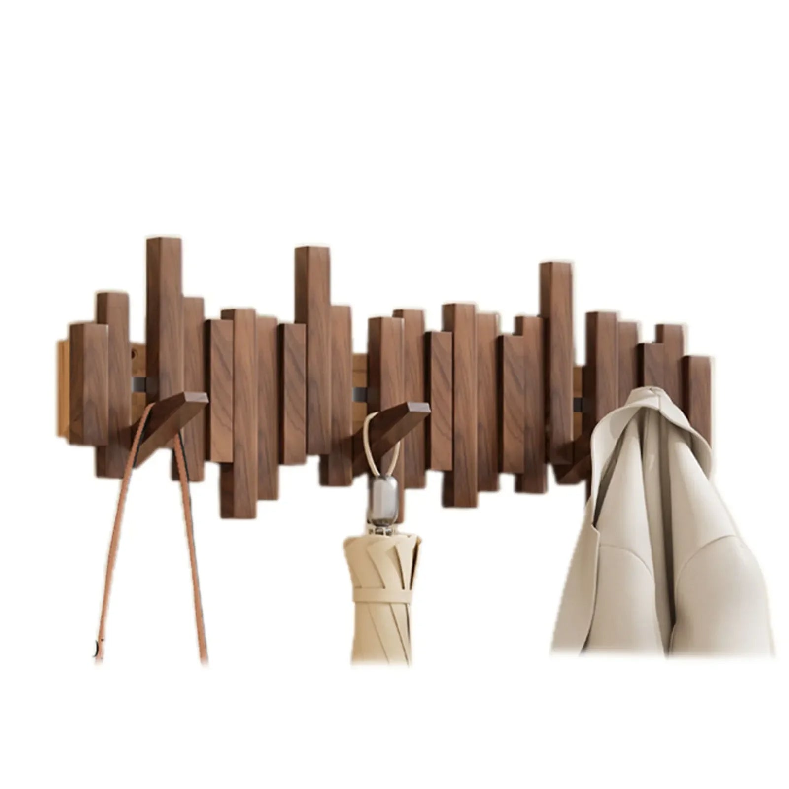 Wall mounted coat rack with premium wooden hooks