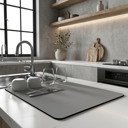 Silicone dish drying mat with absorbent technology for efficient drying