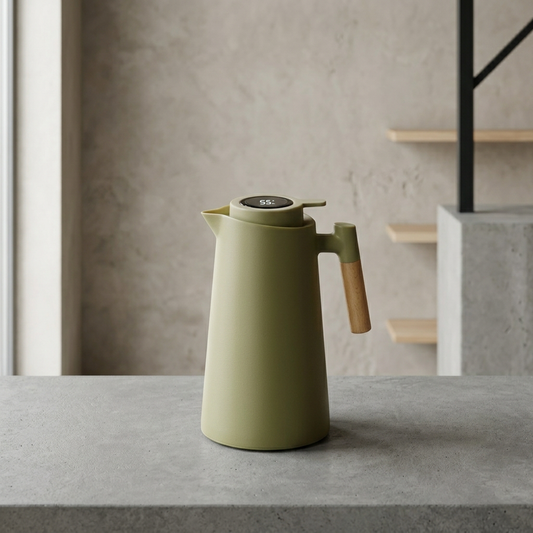 Elara Haus Thermal Jug - Glass With Wooden Handle Temperature Display