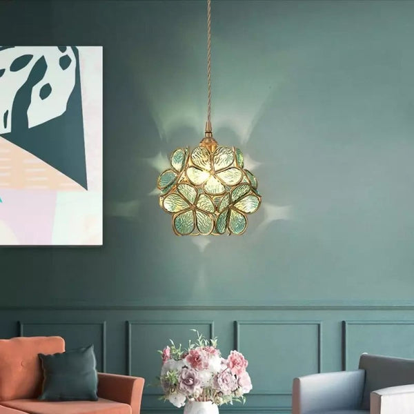 Elegant Glass Flower Ceiling Light Vintage Brass