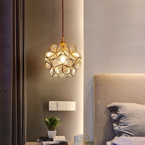 Elegant Glass Flower Ceiling Light Vintage Brass