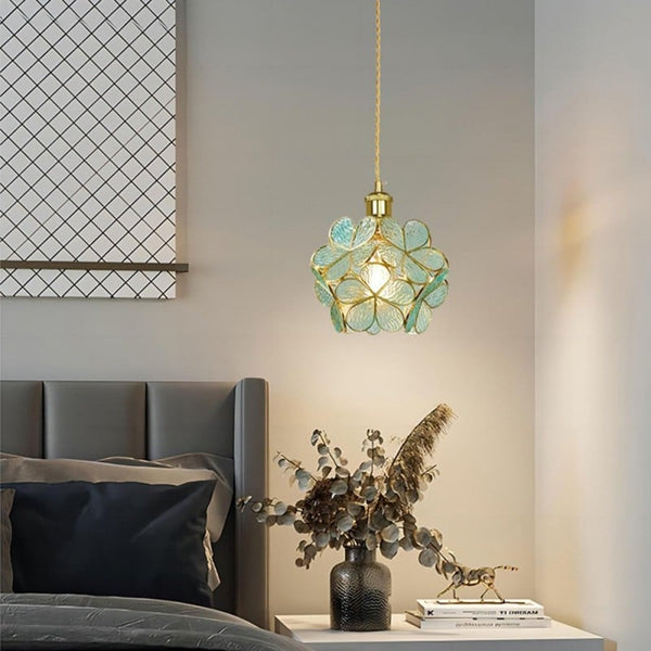 Elegant Glass Flower Ceiling Light Vintage Brass