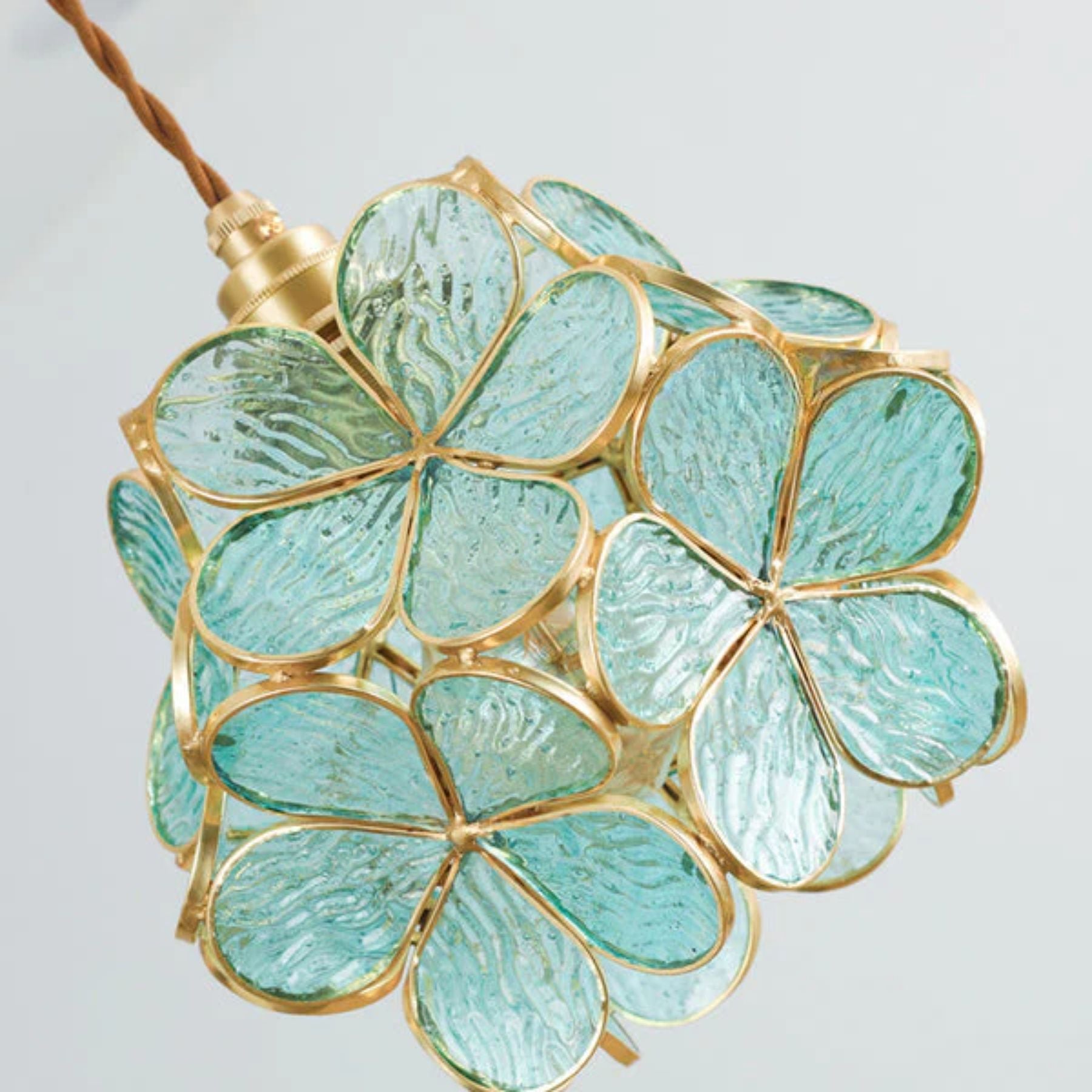 Elegant Glass Flower Ceiling Light Vintage Brass