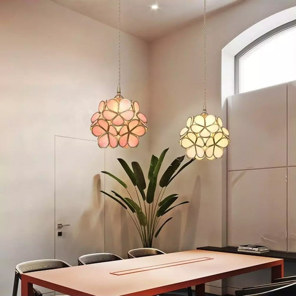 Elegant Glass Flower Ceiling Light Vintage Brass