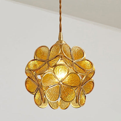 Elegant Glass Flower Ceiling Light Vintage Brass