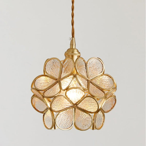Elegant Glass Flower Ceiling Light Vintage Brass