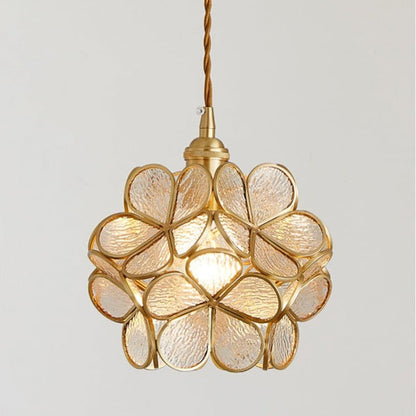 Elegant Glass Flower Ceiling Light Vintage Brass