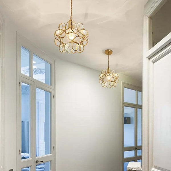 Elegant Glass Flower Ceiling Light Vintage Brass