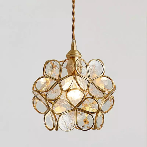 Elegant Glass Flower Ceiling Light Vintage Brass