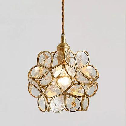 Elegant Glass Flower Ceiling Light Vintage Brass