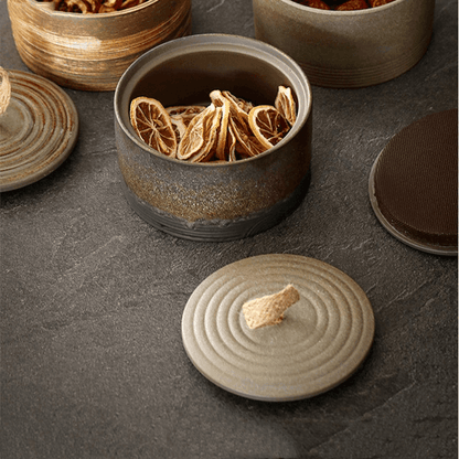 Wabi-Sabi hemp rope storage jar featuring kintsugi model Japanese pottery craftsmanship