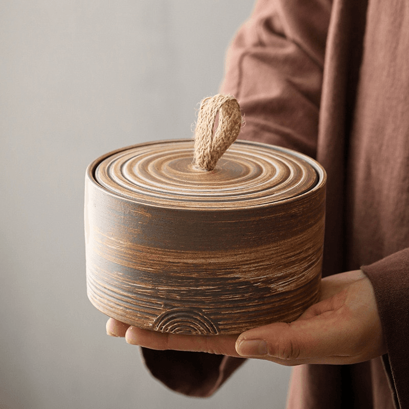 Unique kintsugi model Japanese pottery wabi-sabi hemp rope storage jar for storage