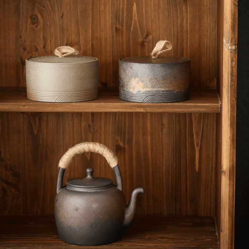 Artistic kintsugi model Japanese pottery wabi-sabi hemp rope storage jar for decor