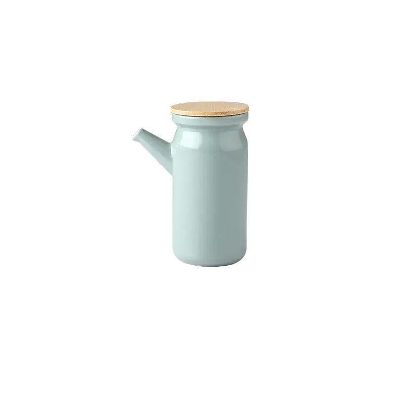 Front view of Nordic ceramic seasoning bottle with wood grain and ceramic details.