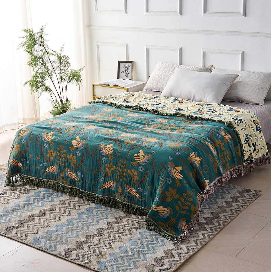 Softouch Reversible 100% Cotton Jacquard Bird Throw Blanket