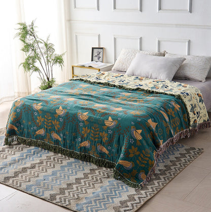 Softouch Reversible 100% Cotton Jacquard Bird Throw Blanket