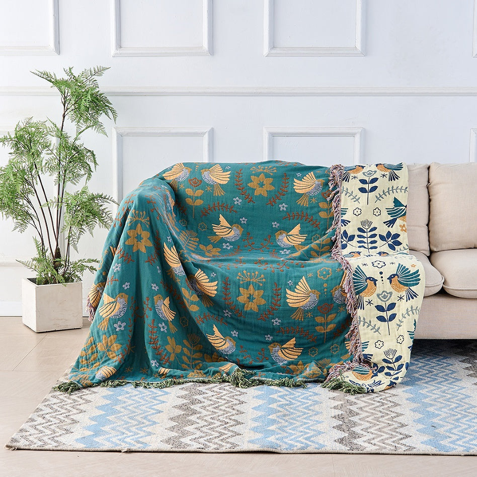 Softouch Reversible 100% Cotton Jacquard Bird Throw Blanket