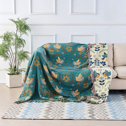 Softouch Reversible 100% Cotton Jacquard Bird Throw Blanket