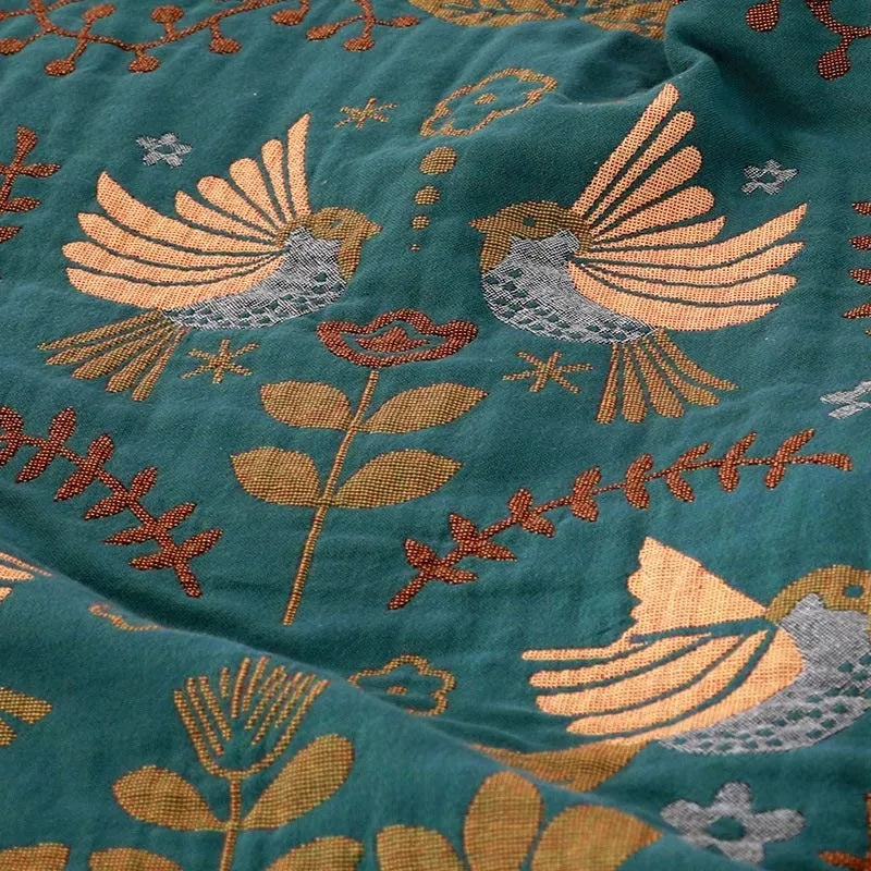 Softouch Reversible 100% Cotton Jacquard Bird Throw Blanket