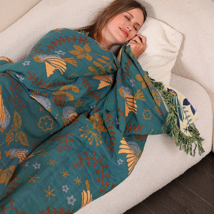 Reversible Jacquard Bird Blanket - 100% Cotton