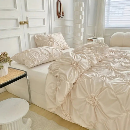 Classic Ruffle Flower Textured Quilt Cover Set with Pinch Pleat detail for interior furniture