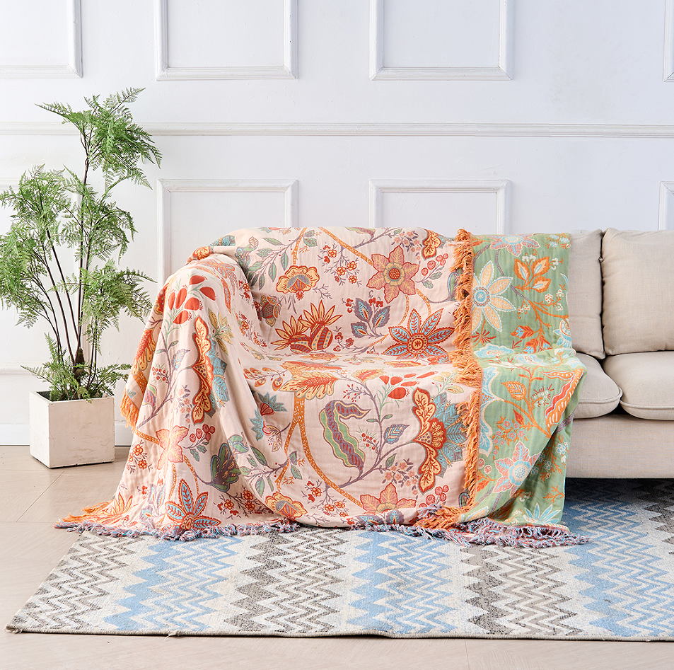 Rustic Orange & Blue Floral Blanket