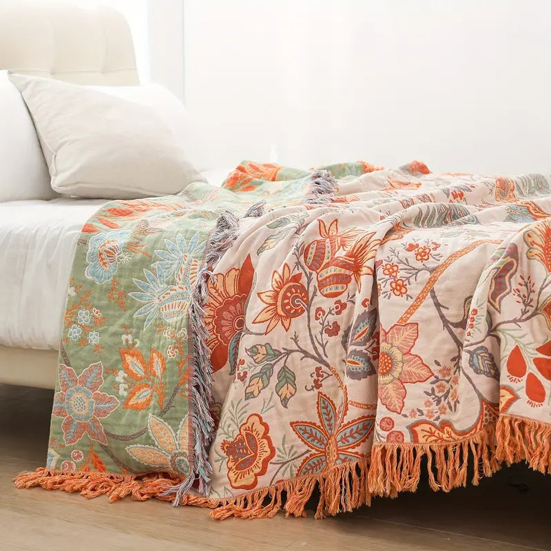 Rustic Orange & Blue Floral Blanket