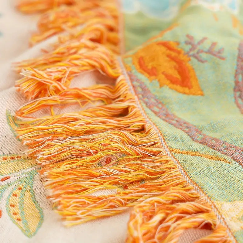 Rustic Orange & Blue Floral Blanket