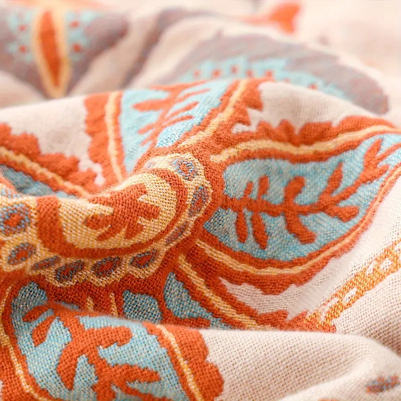 Rustic Orange & Blue Floral Blanket