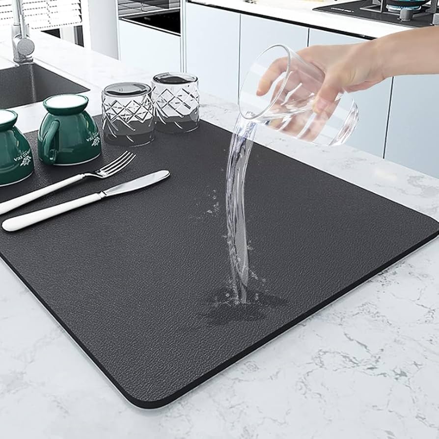 Silicone dish drying mat with non-slip base for secure placement