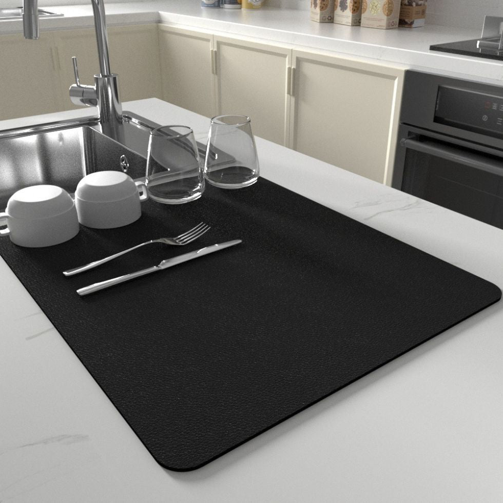 Absorbent silicone dish drying mat for easy cleanup
