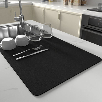 Absorbent silicone dish drying mat for easy cleanup