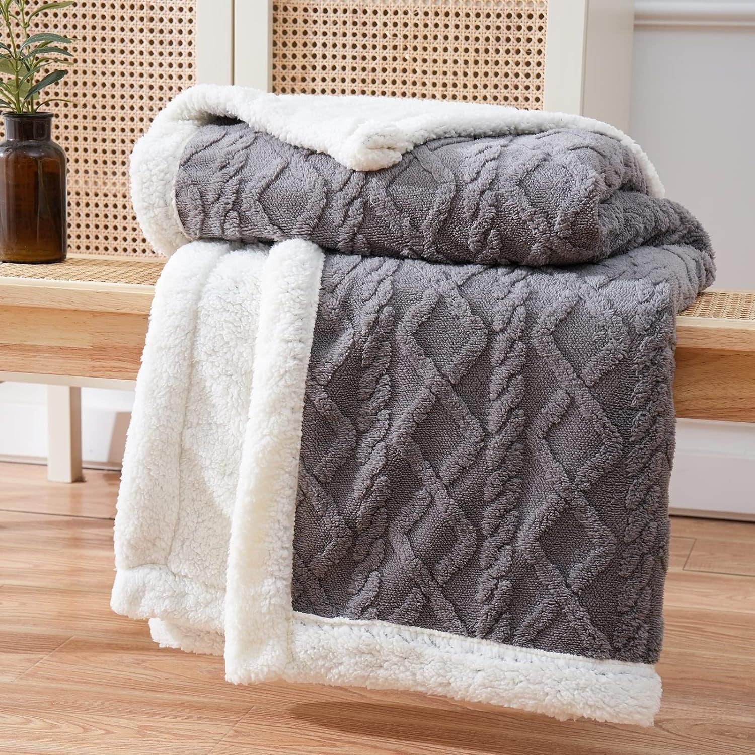 Snuggle Reversible Sherpa Fleece Throw Blanket