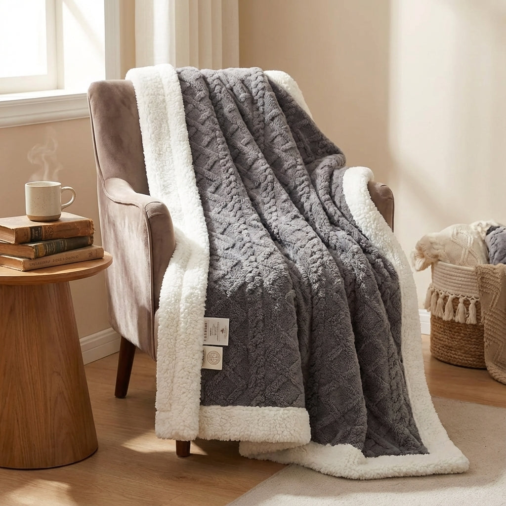 Snuggle Reversible Sherpa Fleece Throw Blanket